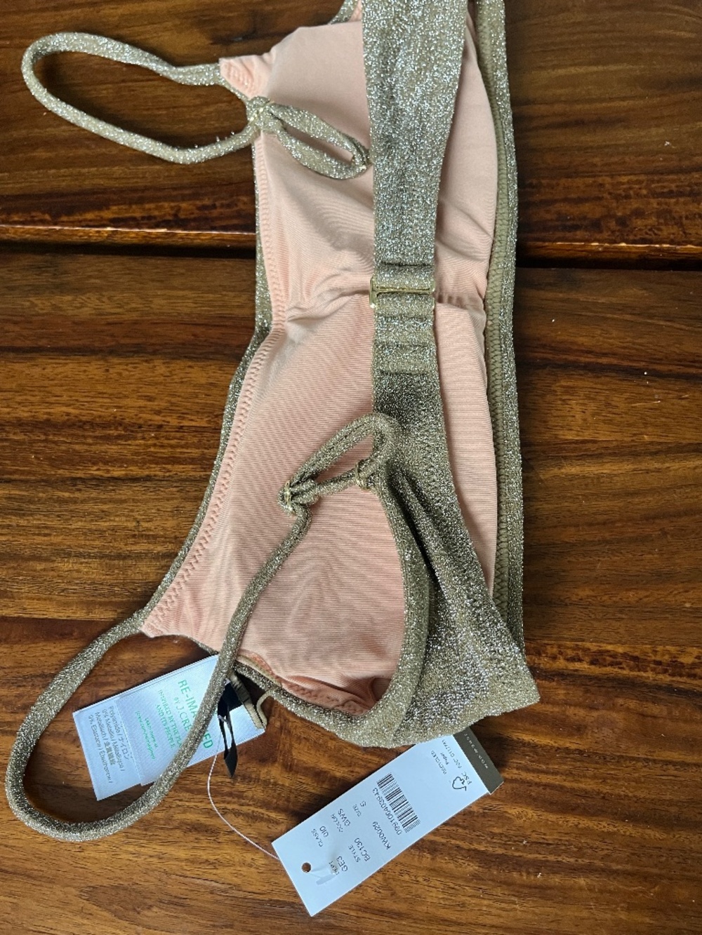 j. crew scoopneck bikini top in gold sparkle S NWT - Picture 4 of 5